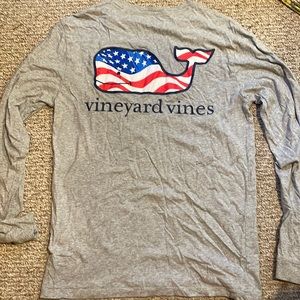 Vineyard Vines Gray Long Sleeve Shirt with American Flag whale